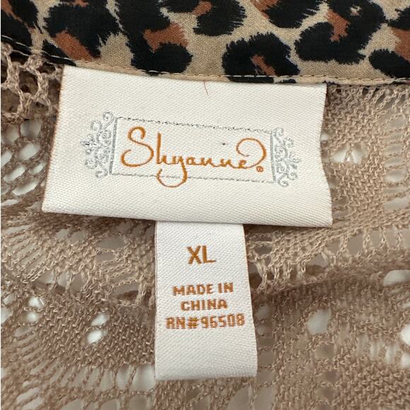 Shyanne Cheetah Print Lace Western Blouse Top Tie Front Roll Tab Sleeve Size XL - Picture 10 of 12